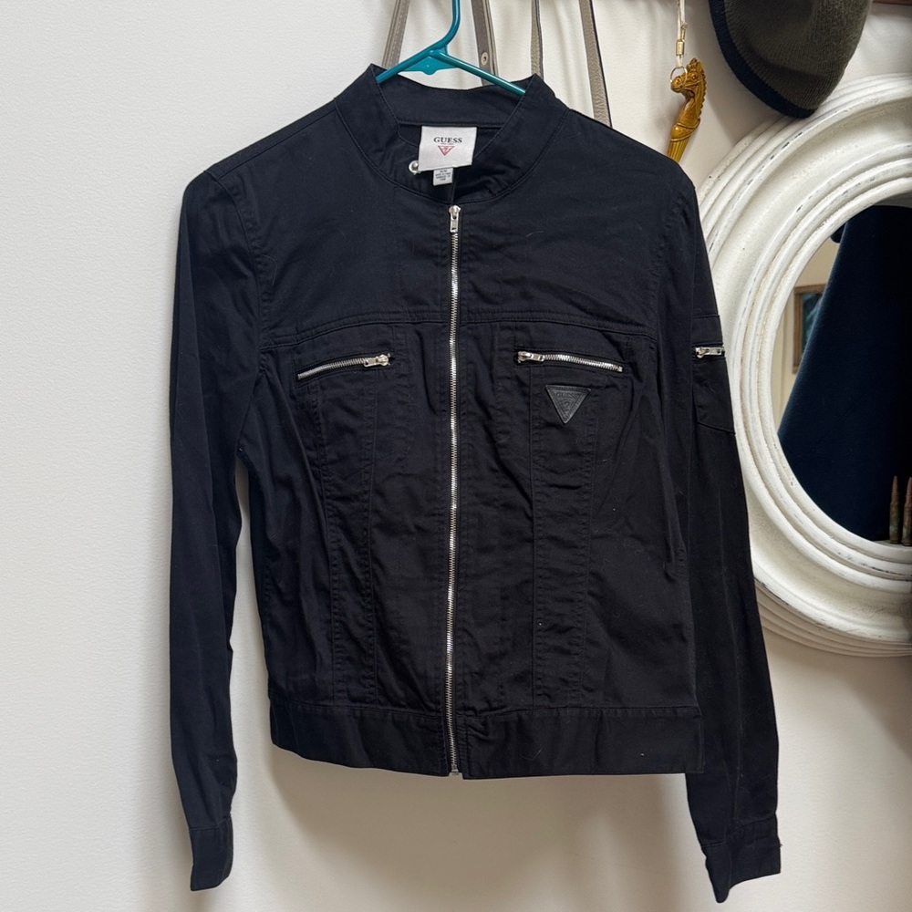 Guess Black Fitted Jacket with Zipper Details